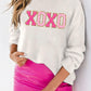 White XOXO Chenille Letter Round Neck Casual Sweater