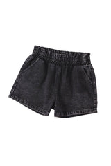 Black Bleached Casual Frill Elastic High Waist Pocket Denim Shorts
