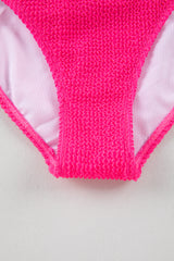 Bright Pink Solid Textured Cut Out Asymmetric One Piece Swimsuit