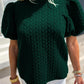Green Solid Color Textured Puff Sleeve Top