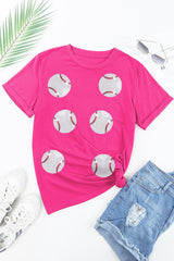 Rose Red Sequined Baseball Graphic T Shirt