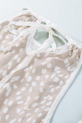 White Spotted Print Tie Neck Color Block Halter Sleeveless Shirt