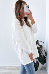 White Twist Textured Long Sleeve Plain Pullover