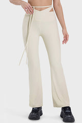 White Arched Cut out Waist Lace up Flared Active Pants