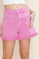 Pink Casual Raw Hem Mid Rise Denim Shorts