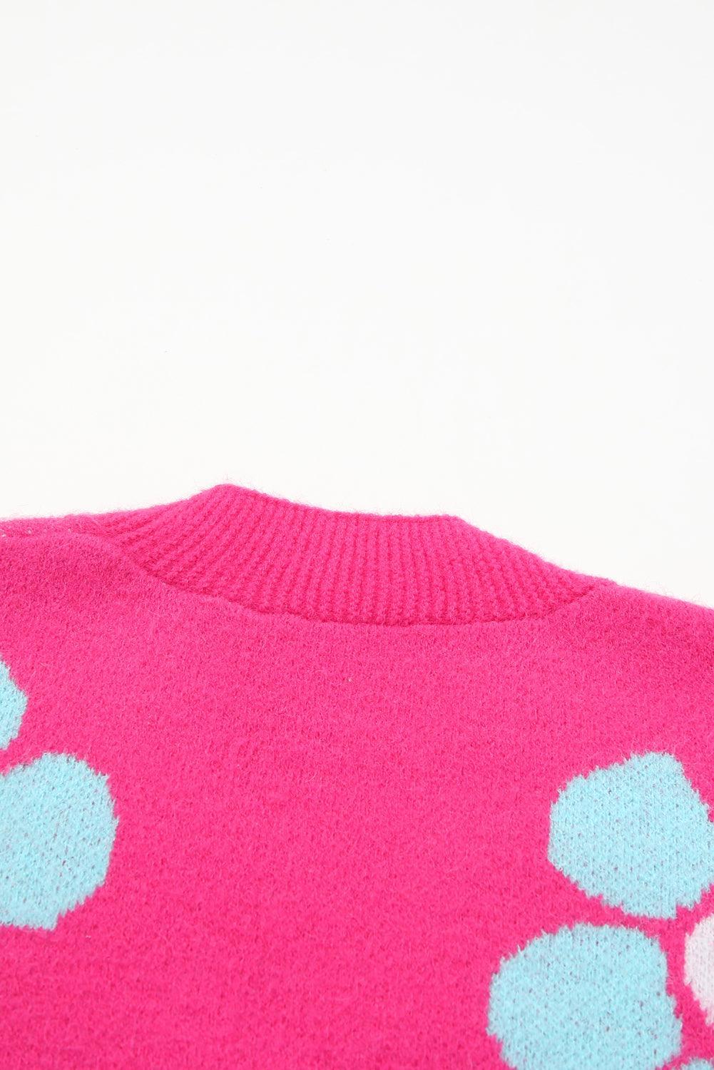 Pink Floral Pattern Drop Shoulder Button Up Cardigan - Ninonine