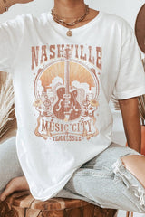 White Vintage NASHVILLE Music City Crewneck Graphic T Shirt