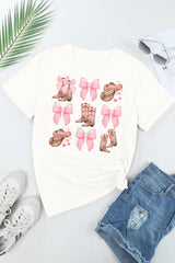 White Casual Hat Boots Bow Knot Graphic T Shirt