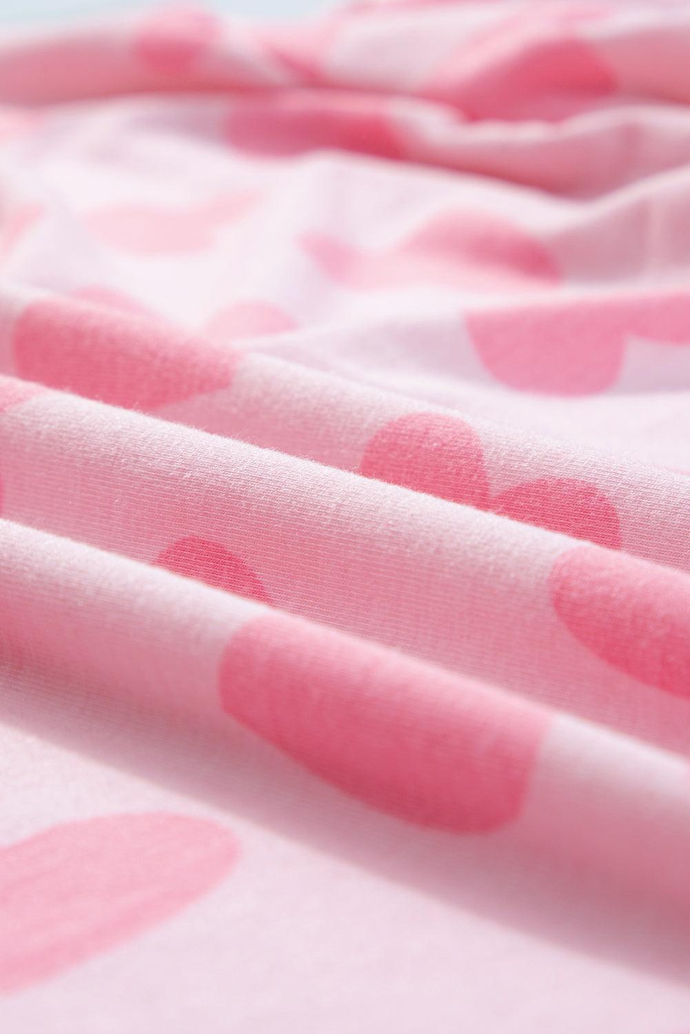 Pink Heart Print Long Sleeve Top and Shorts Loungewear Set - Ninonine