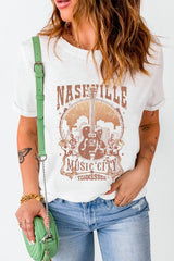 White Vintage NASHVILLE Music City Crewneck Graphic T Shirt