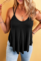 Black Ribbed Knit Double Straps Tank Top