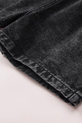 Black Bleached Casual Frill Elastic High Waist Pocket Denim Shorts