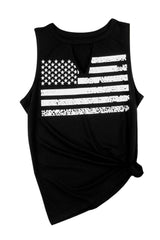 Black Casual Cutout American Flag Print Tank Top