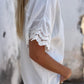 White Crinkled Lace Splicing Sleeve Collared V Neck Blouse