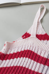 Red Stars & Stripes Flag Pattern Patchwork Knit Tank Top