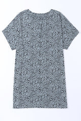 Gray Cheetah Print Casual Side Pockets Short Sleeve Tunic Top - Ninonine