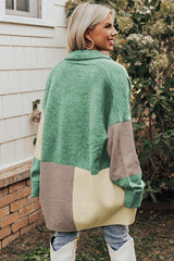 Green Colorblock Draped Open Front Cardigan - Ninonine