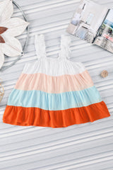 White Color Block Frill Straps Tiered Sleeveless Shirt