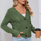 Green Pockets Buttons Textured Cropped Sweater Cardigan