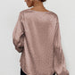 Pink Leopard Print Silk V Neck Long Sleeve Blouse