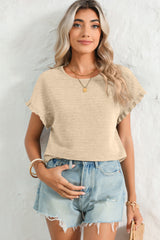 Apricot Textured Round Neck Frill Short Sleeve Blouse