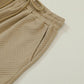 Khaki Textured Loose Fit T Shirt and Drawstring Pants Set