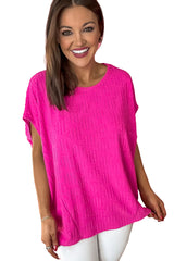 Rose Red Textured Oversized Dolman T Shirt