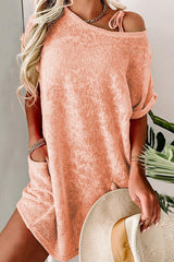 Pink Loose Fit Pockets Short Sleeve Beach Cover Up