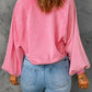 Pink Sequin Flower Patch Graphic Henley Sweatshirt
