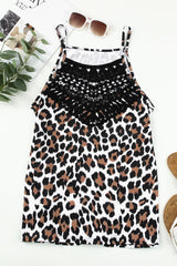 Leopard Print Lace Crochet Sleeveless Camisole