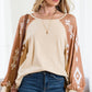 Apricot Casual Ethnic Print Patch Long Sleeve Top