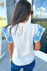White Embroidered Ruffled Sleeve Frill Blouse