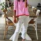 Pink Striped Colorblock Trim Knit Pullover Sweater