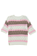 Brown Stripe Color Block Hollow Crochet Sweater