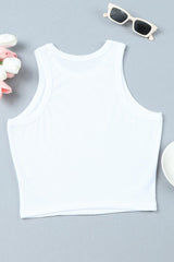 White Crew Neck Slim Fit Cropped Tank Top
