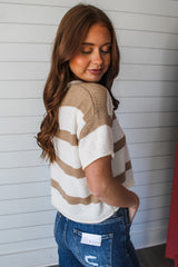 Khaki Striped Drop Shoulder Knitted Top
