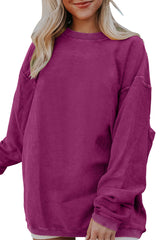 Festival Fuchsia Plain Drop Sleeve Corded Oversized Sweatshirt