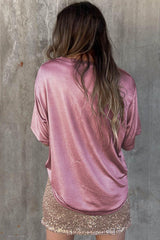 Pink Solid Chest Pocket Loose Fit T Shirt