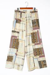 Yellow Boho Ethnic Print Drawstring Wide Leg Pants