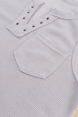 Grey Waffle Knit Basic Notched Neck Pocket Tank Top
