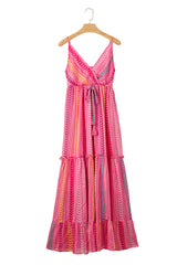 Pink Boho Tassel Tie V Neck Wrapped Maxi Dress