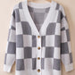 Gray Colorblock Plaid Ribbed Knit Button Up Cardigan
