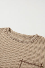 Pale Khaki Loose Exposed Stitching Textured Knit Top