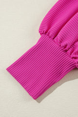 Strawberry Pink Textured Knit Mock Neck Raglan Sleeve Loose Top