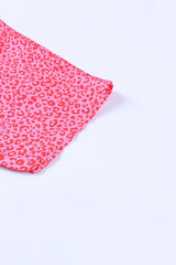 Rosy Leopard Print Oversized Casual Half Sleeve V Neck Top - Ninonine
