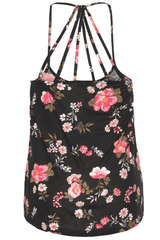 Black Floral Backless Plus Size Cami Top