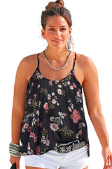 Black Floral Backless Plus Size Cami Top