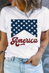 White Casual America Stars Graphic Crew Neck T Shirt
