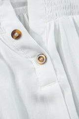 White Button Split Neck Frill Trim Sleeveless Shirt
