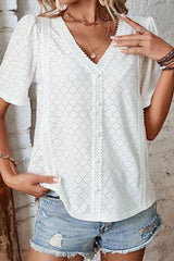 White Lace Spliced Short Sleeve Blouse